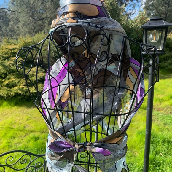 Picasso print silky long sheer scarf in shades of blue on black,HP25 - Picture 11 of 14